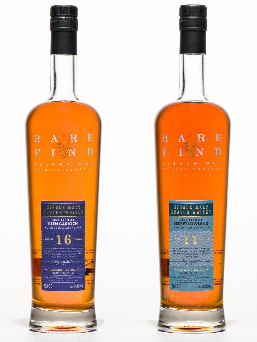Gleann Mor Rare Find Glen Garioch 16yo Cask #108 & Gleann Mor Rare Find Secret Lowland 11yo Cask #715