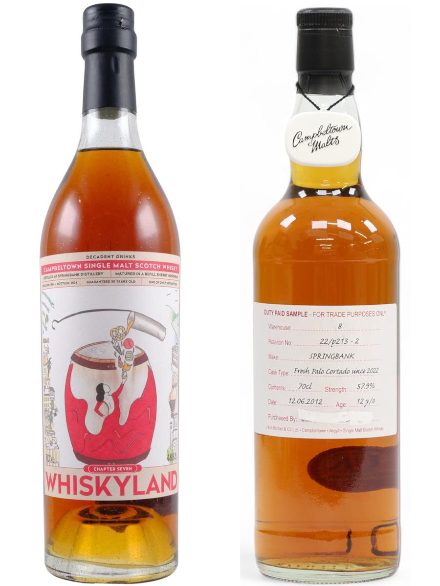 Springbank 1994 30 Year Old Whiskyland Chapter 7 & Springbank Duty Paid Sample Warehouse 8 Rotation 22/P213 - 2 12yo Fresh Palo Cortado