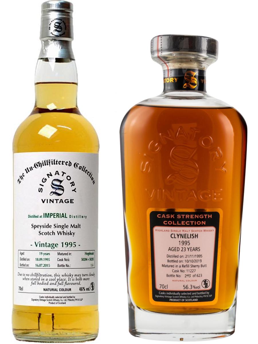 Signatory Vintage Imperial 1995 casks #50204 and #50205 & Clynelish 1995 23 Year Old Signatory Cask Strength Collection Cask #11227