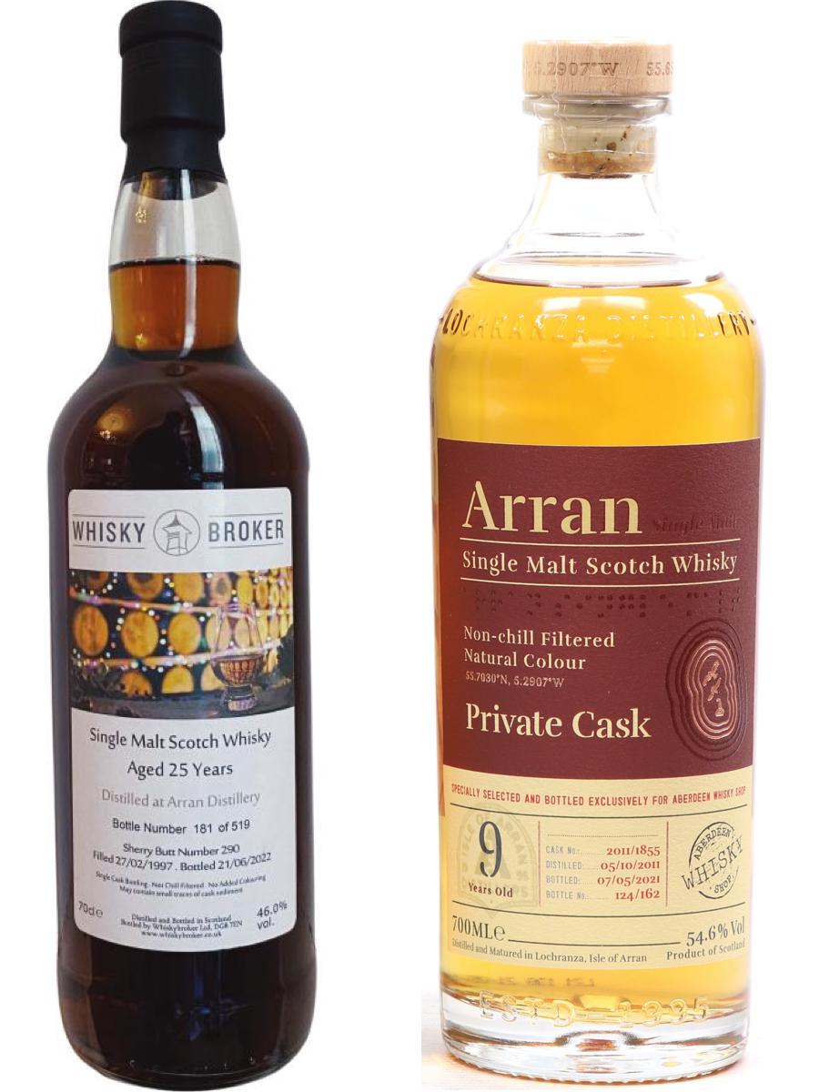 Whiskybroker Arran 1997 25 Year Old Cask 290 & Arran 9yo cask #1855 (Aberdeen Whisky Shop)